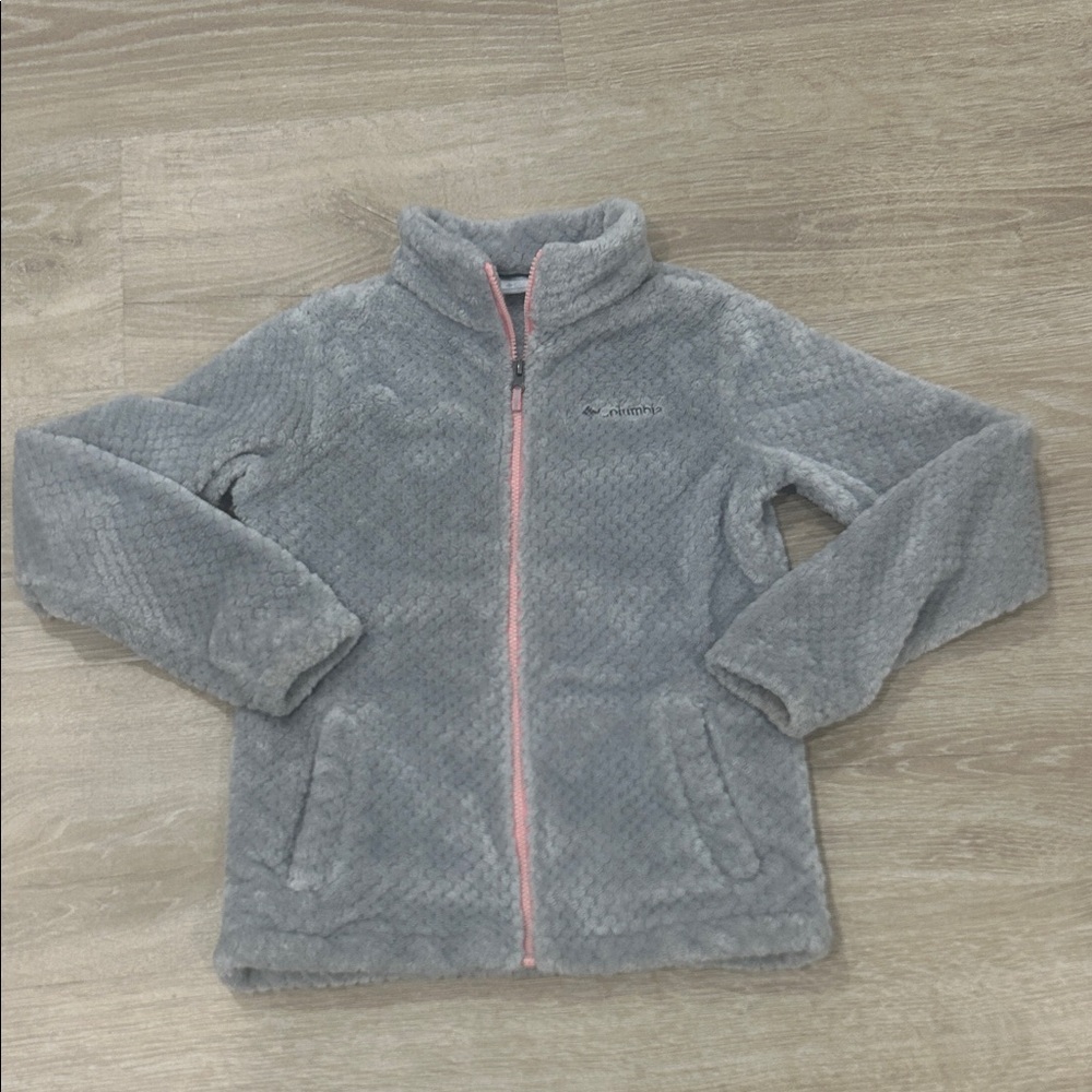 Columbia Light Gray Fleece Jacket with Pink Zipper